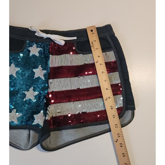 Juicy Couture US Flag Sequin Shorts Patriotic Denim Stretch July 4th USA Medium - Picture 9 of 12